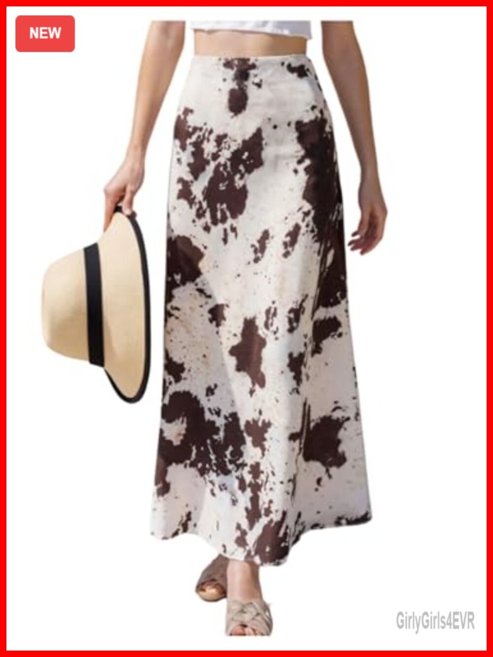 Floerns Women's Cow Print Maxi Skirt Elastic Waist Flowy Long Skirt